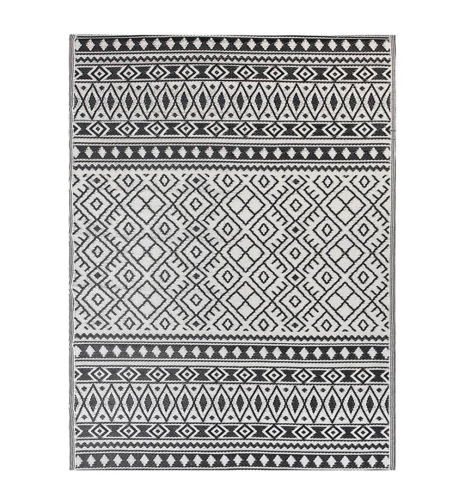 Tapis Extérieur et Intérieur en Fibres de Polypropylène Noir et Blanc au Motif Ethnique Tendance 180 x 240 cm pour Salon ou Jardin Boho