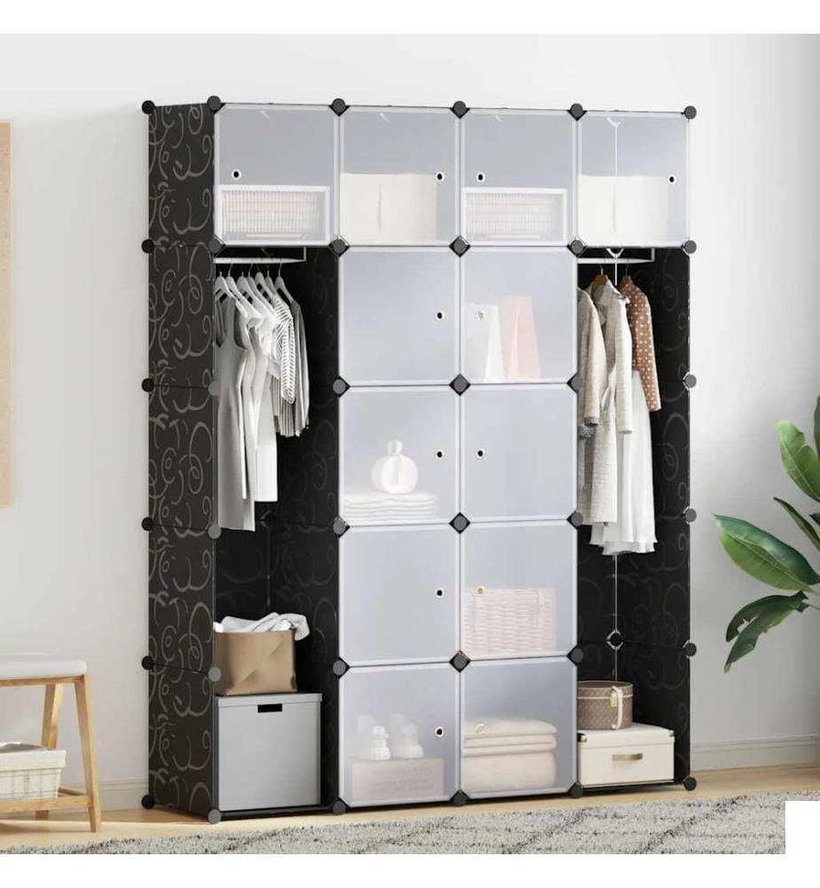 Armoire modulaire 14 compartiments Noir et blanc 37x146x180,5cm
