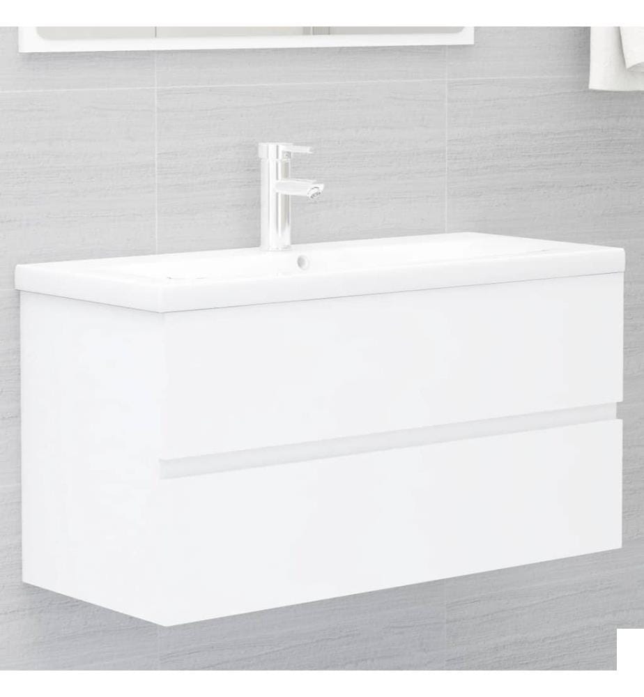Armoire d'évier avec lavabo intégré Blanc Bois d'ingénierie