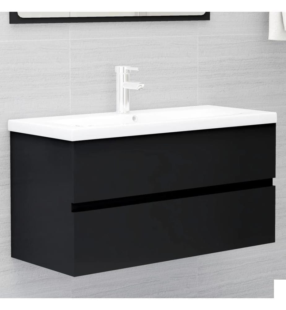 Armoire d'évier avec lavabo intégré noir bois d'ingénierie