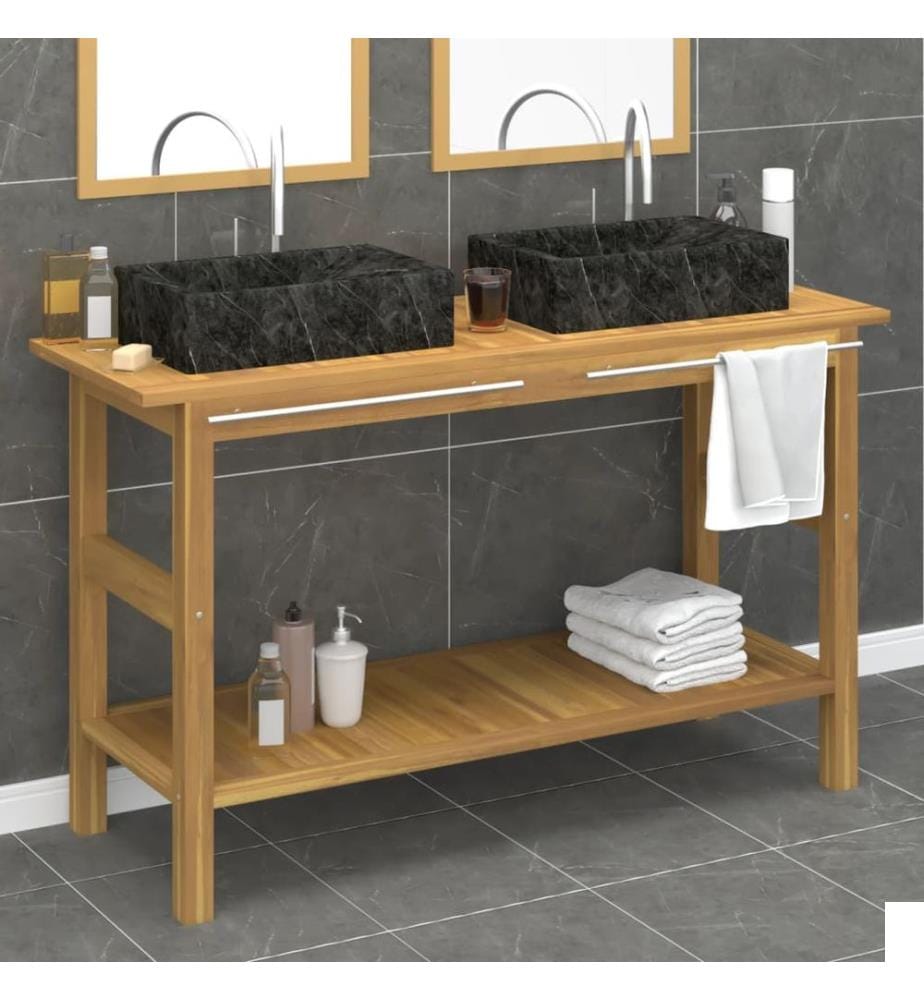 Armoire de salle de bain et lavabos en marbre noir Teck massif