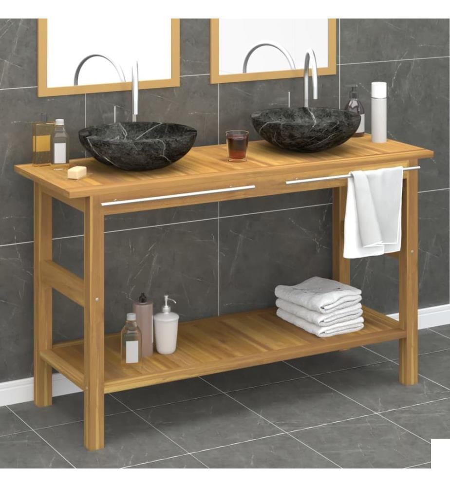 Armoire de salle de bain et lavabos en marbre noir Teck massif
