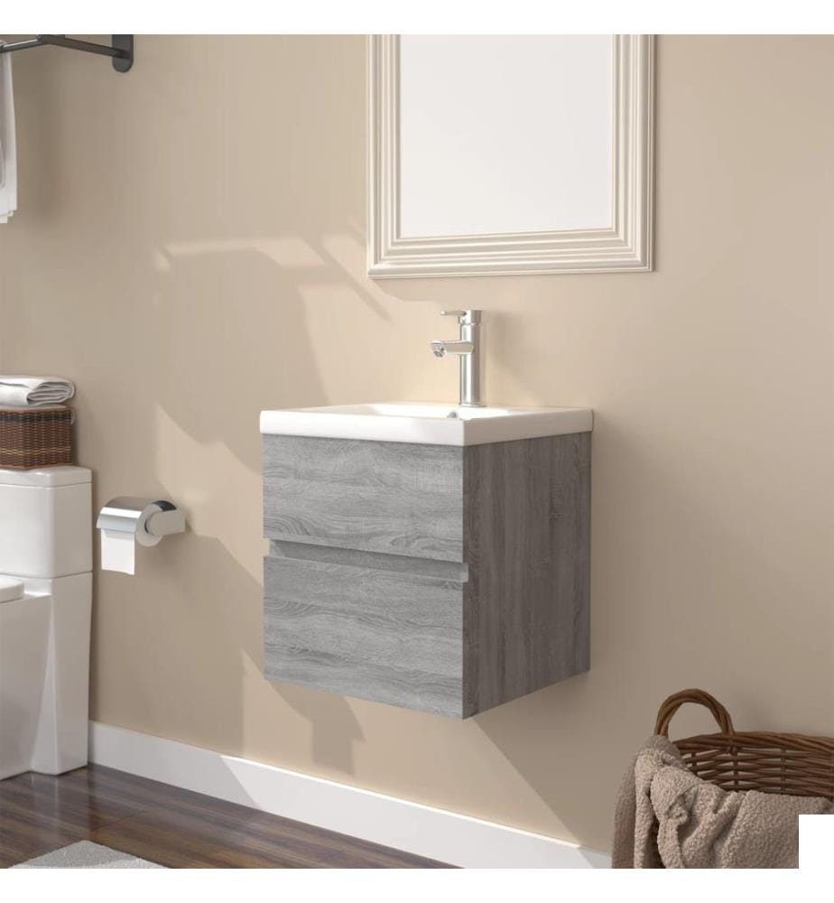 Meuble lavabo avec bassin intégré Sonoma gris Bois d'ingénierie