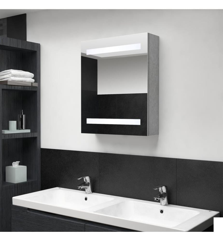 Armoire de salle de bain à miroir LED Gris béton 50x14x60 cm