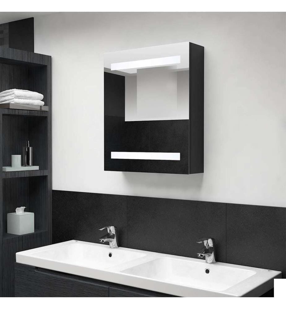 Armoire de salle de bain à miroir LED noir 50x14x60 cm