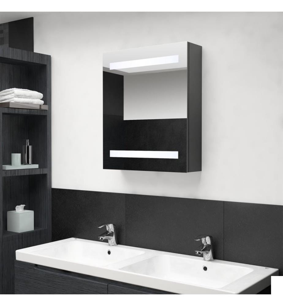Armoire de salle de bain à miroir LED gris 50x14x60 cm
