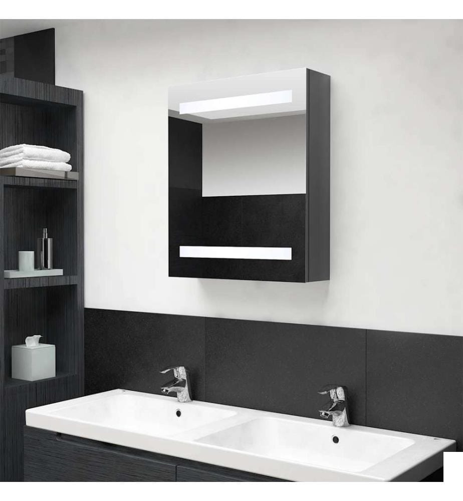 Armoire de salle de bain à miroir LED Gris brillant 50x14x60 cm