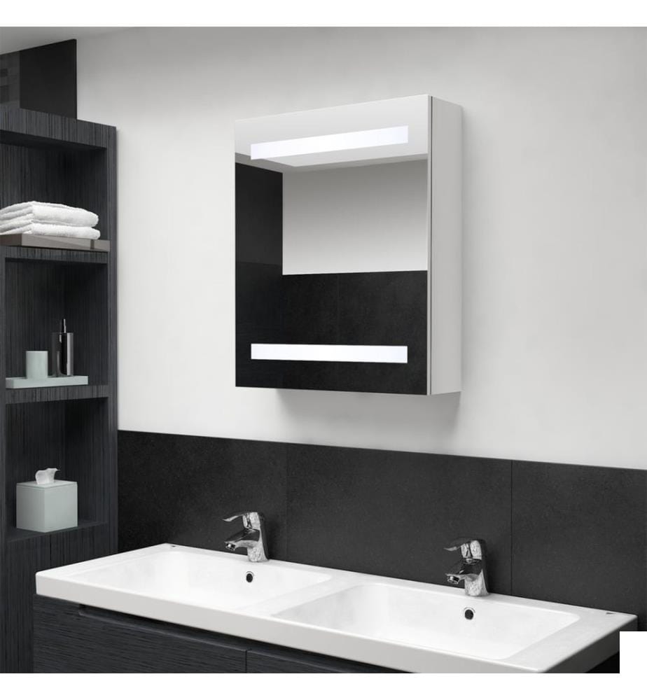 Armoire de salle de bain à miroir LED blanc brillant 50x14x60cm