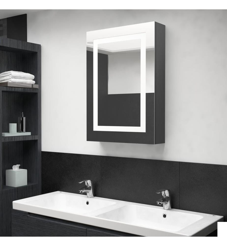 Armoire de salle de bain à miroir LED gris brillant 50x13x70 cm