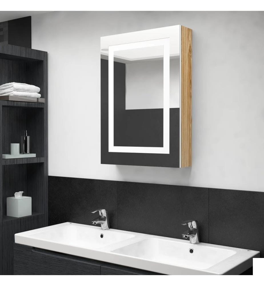 Armoire de salle de bain à miroir LED blanc et chêne 50x13x70cm