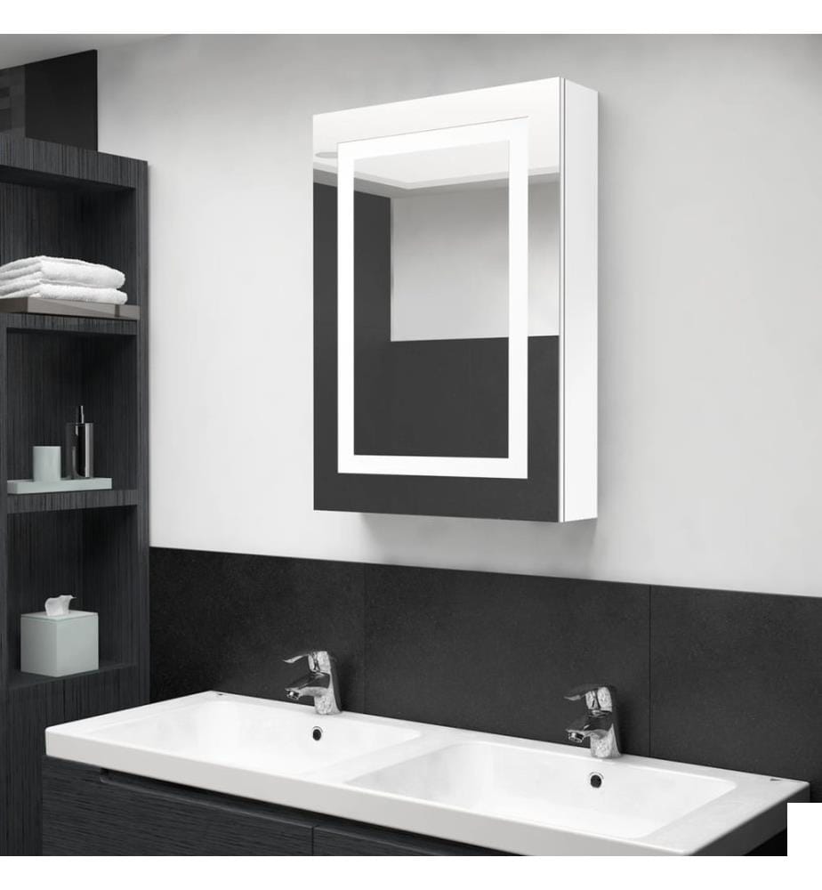 Armoire de salle de bain à miroir LED Blanc brillant 50x13x70cm