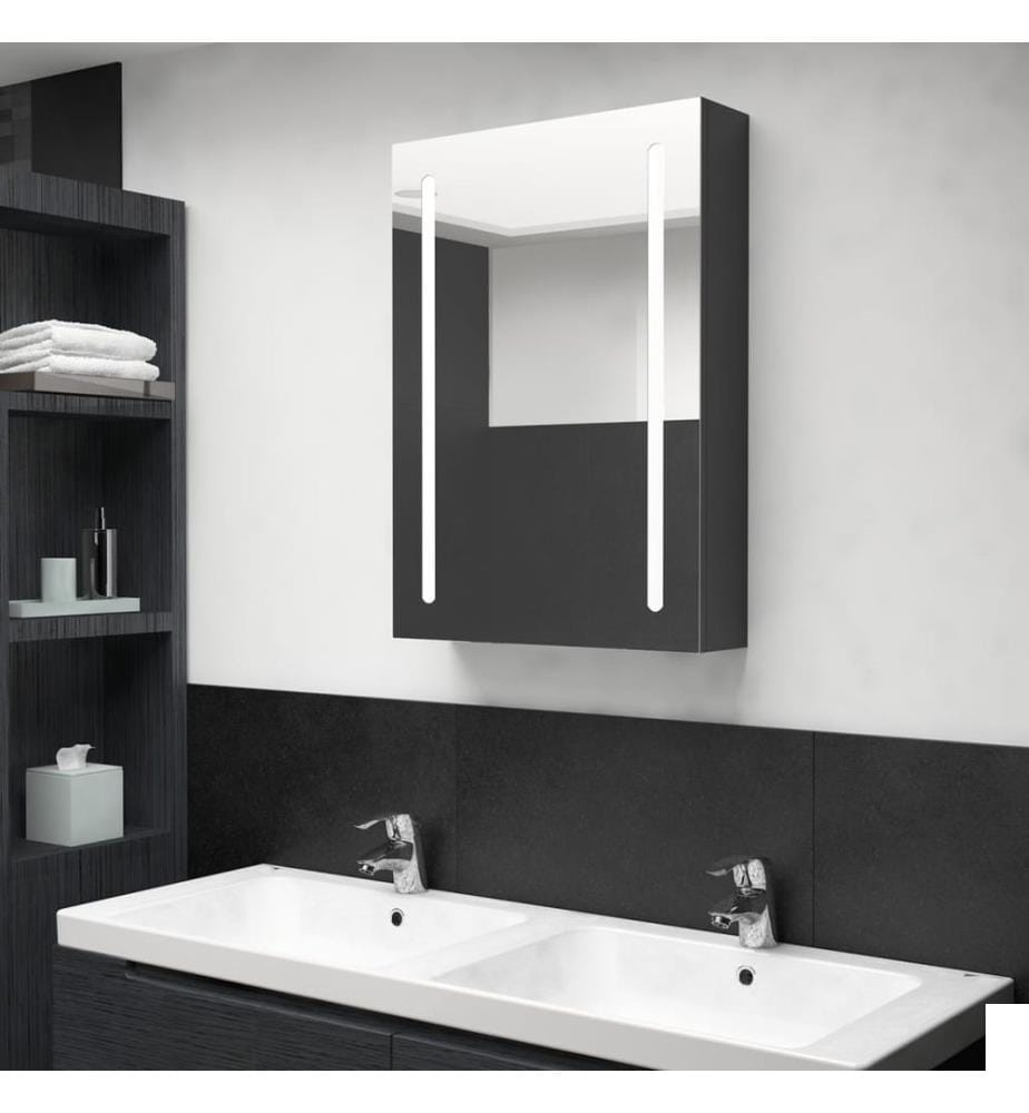 Armoire de salle de bain à miroir LED noir brillant 50x13x70 cm