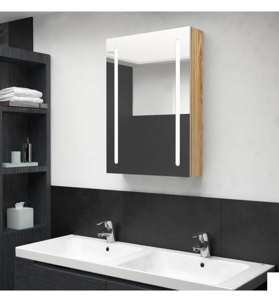 Armoire de salle de bain à miroir LED Chêne 50x13x70 cm