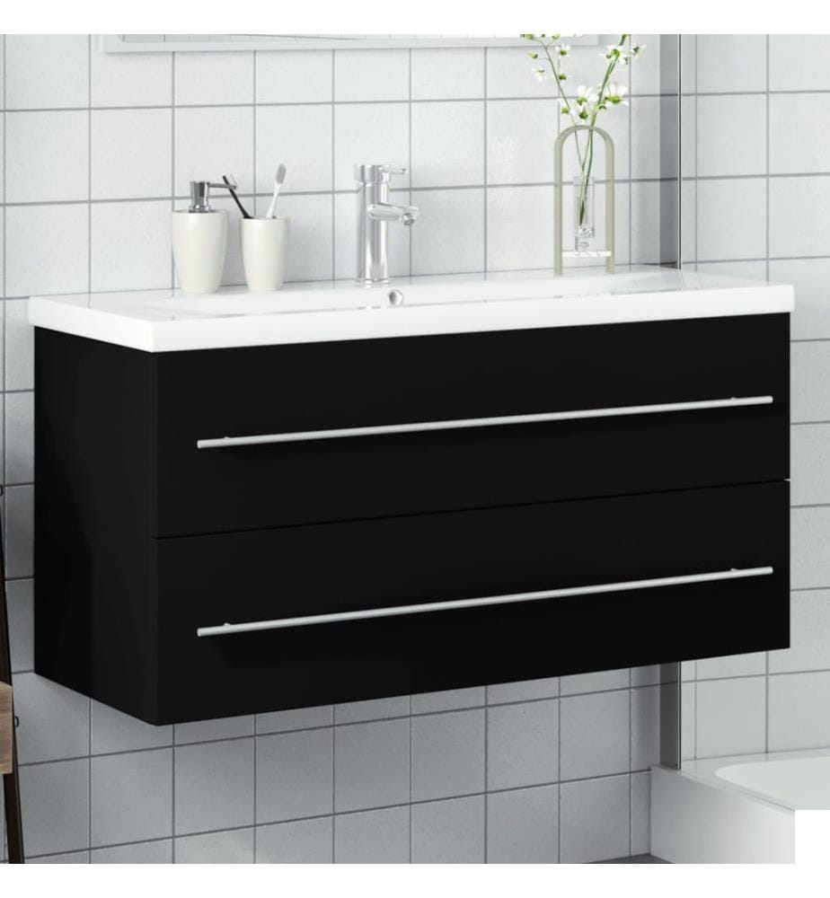 Armoire lavabo de salle de bain avec bassin intégré noir