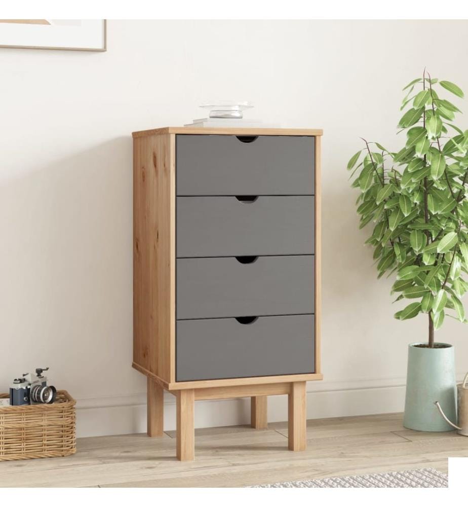 Commode OTTA marron et gris 45x39x90 cm bois de pin massif