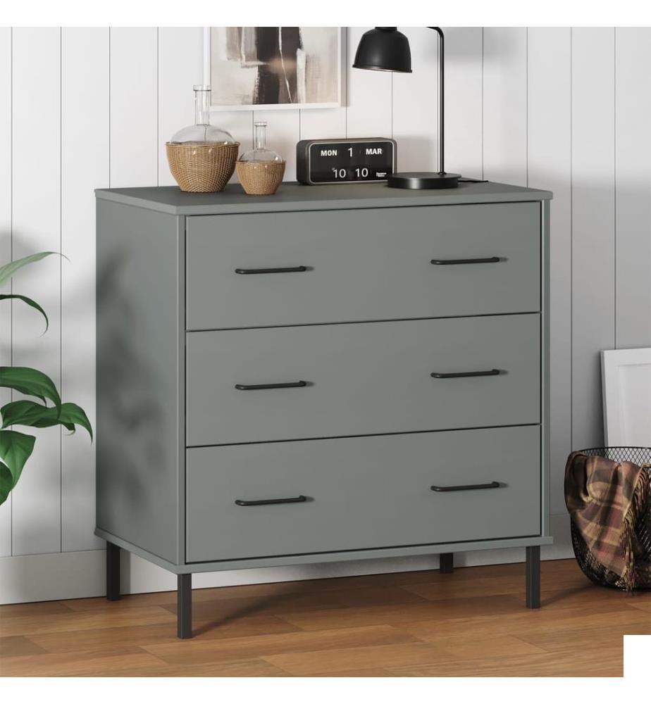 Buffet avec 3 tiroirs Gris 77x40x79,5 cm Bois massif OSLO