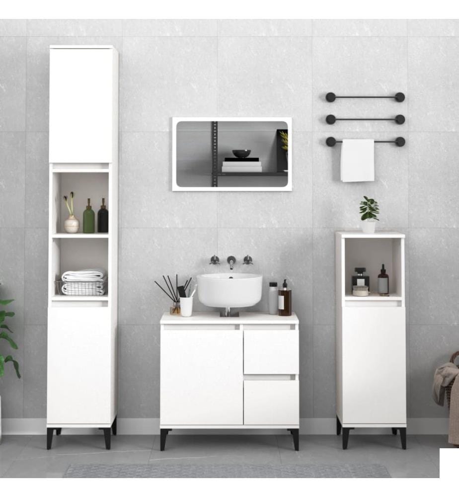 Armoire de salle de bain blanc 30x30x100 cm bois d'ingénierie