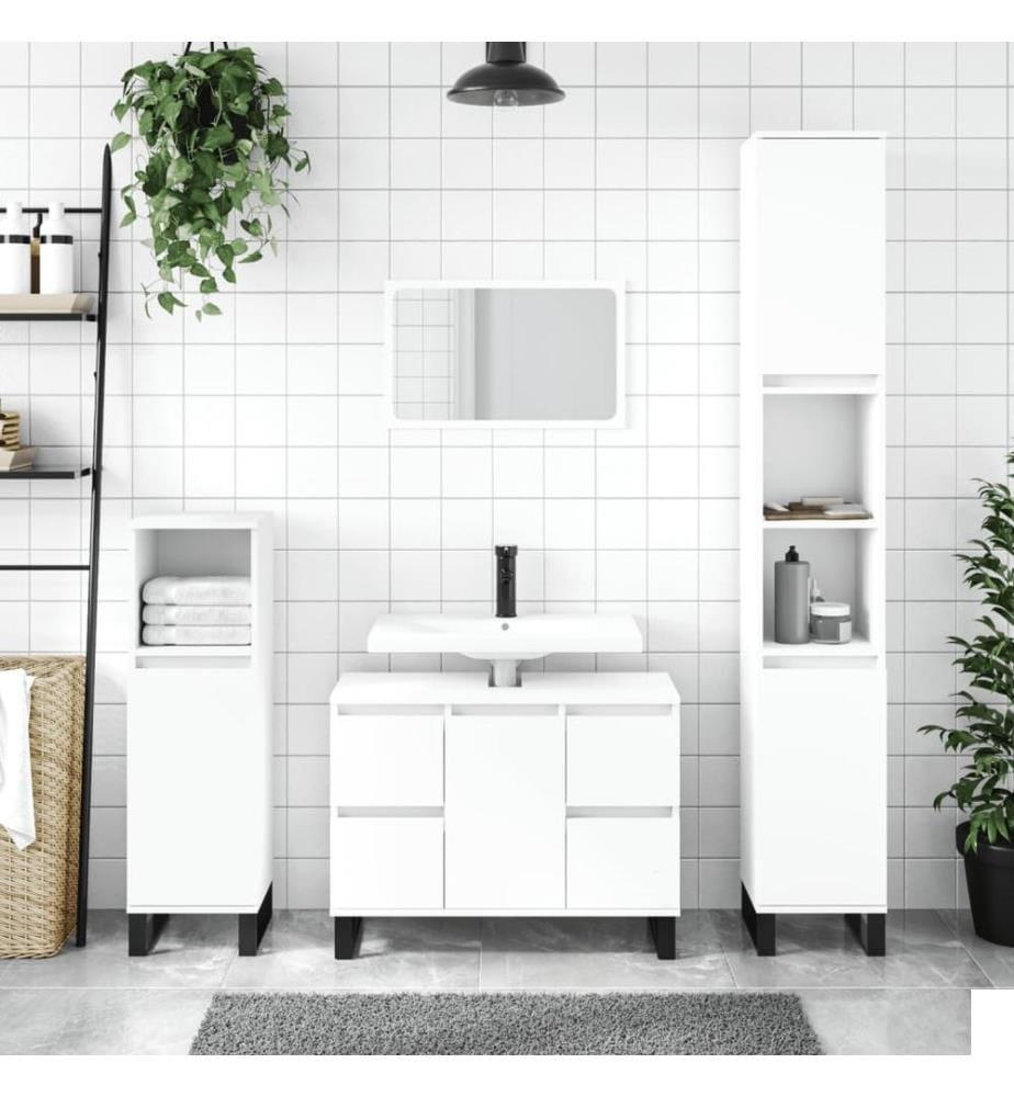 Armoire de salle de bain blanc 30x30x100 cm bois d'ingénierie