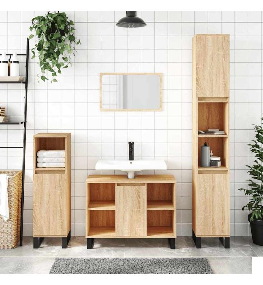 Armoire salle de bain chêne sonoma 80x33x60cm bois d'ingénierie