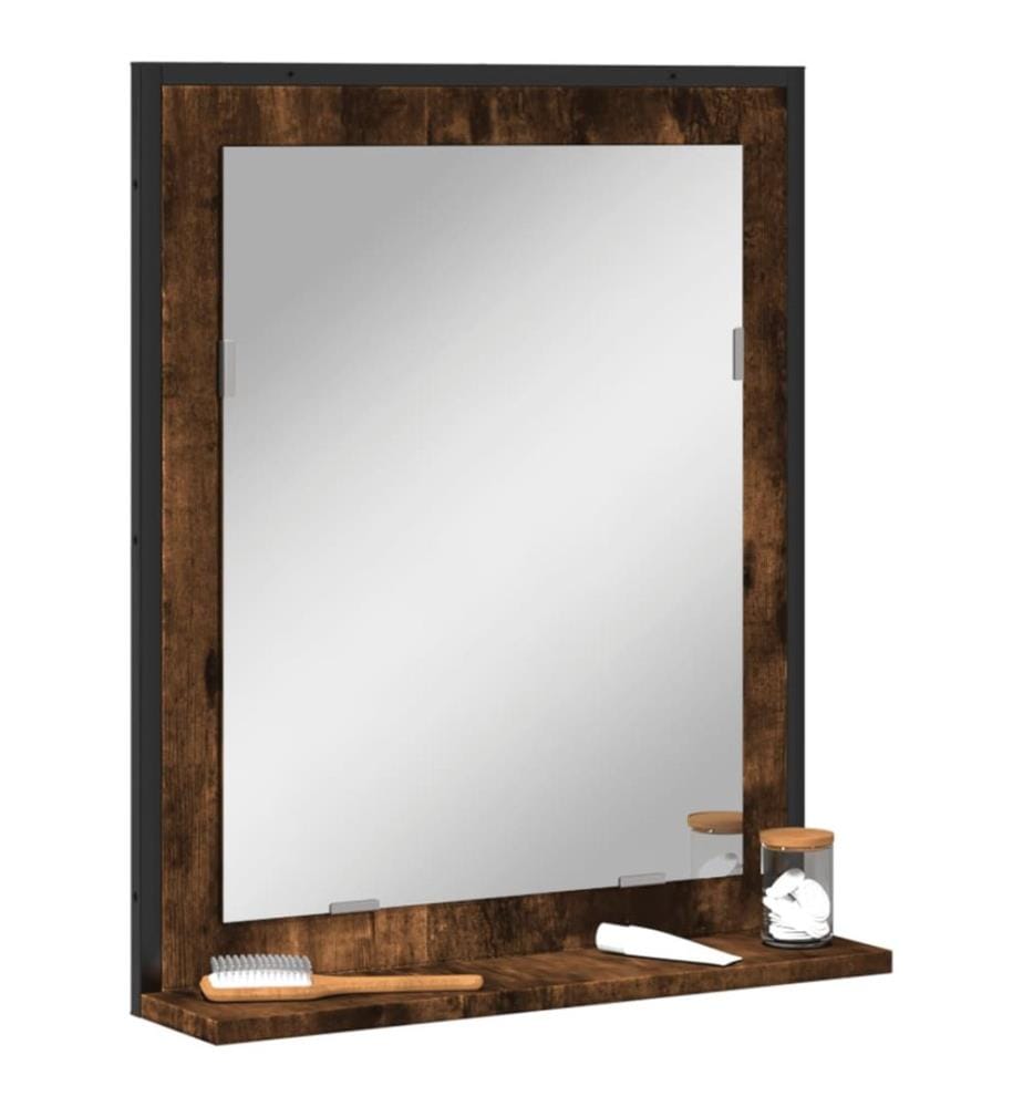 Miroir de salle de bain et étagère chêne fumé bois dingénierie