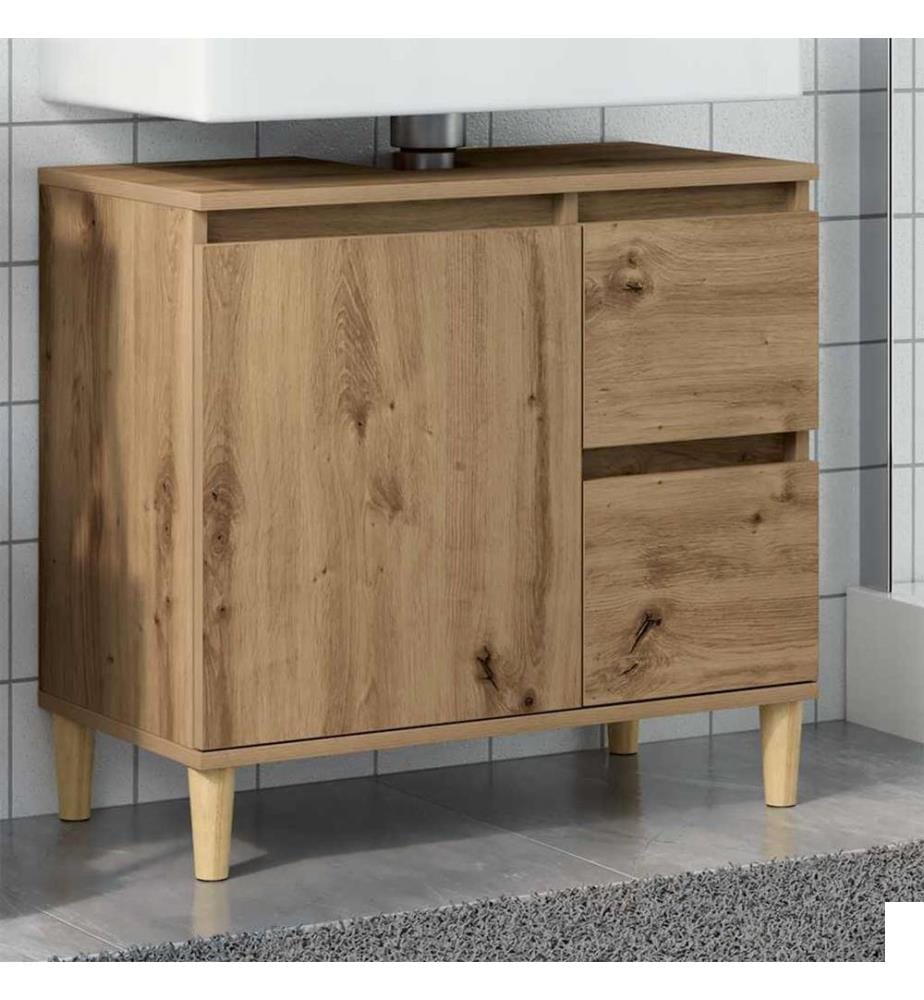 Armoire lavabo chêne artisanal 65x33x60 cm bois d'ingénierie