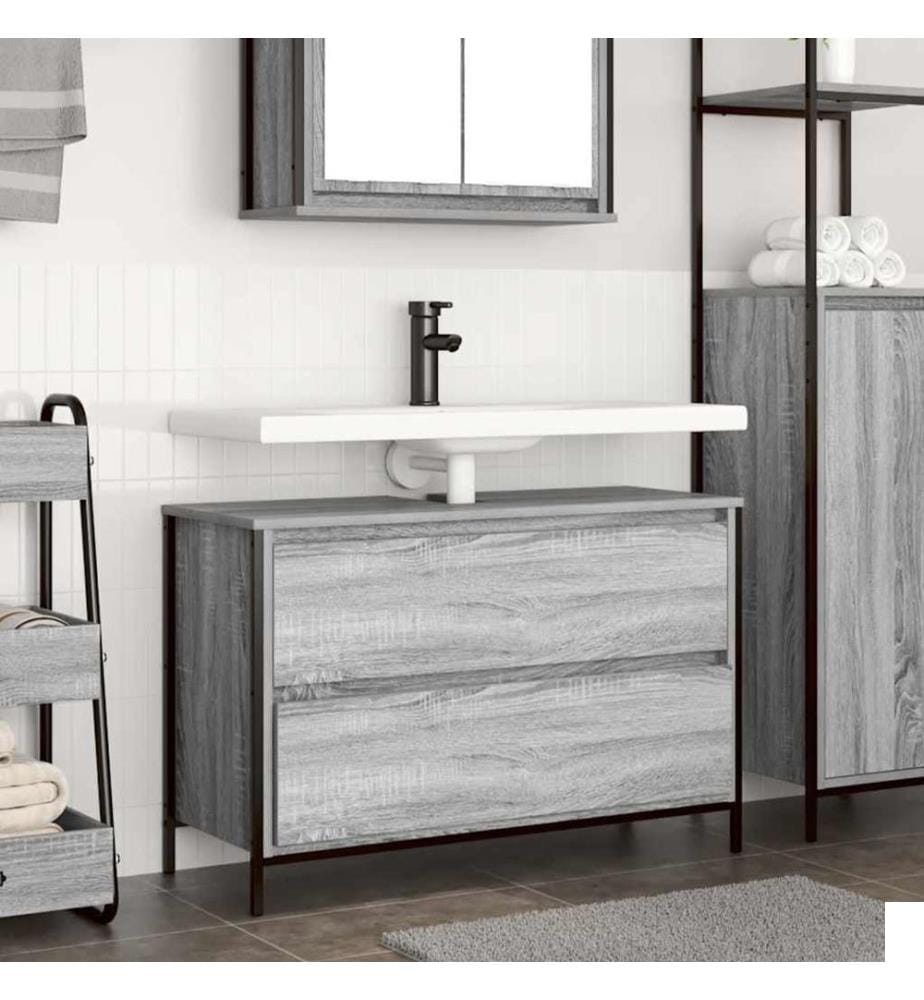 Meuble de salle de bain lavabo tiroirs sonoma gris 90x34,5x60cm