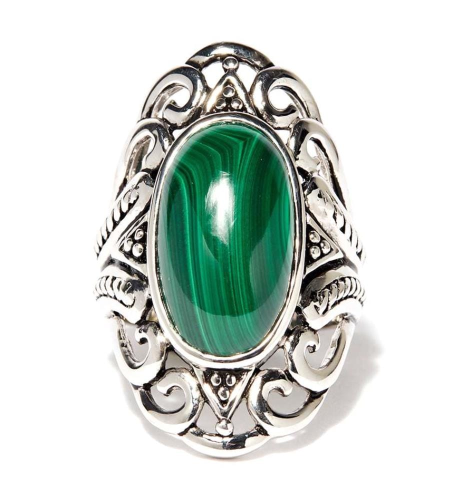 Bague Ehécatl Malachite - Argenté