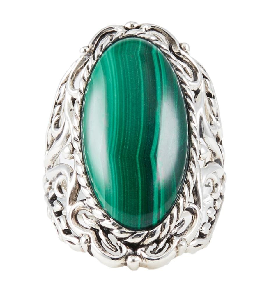 Bague Oztoc Malachite - Argenté