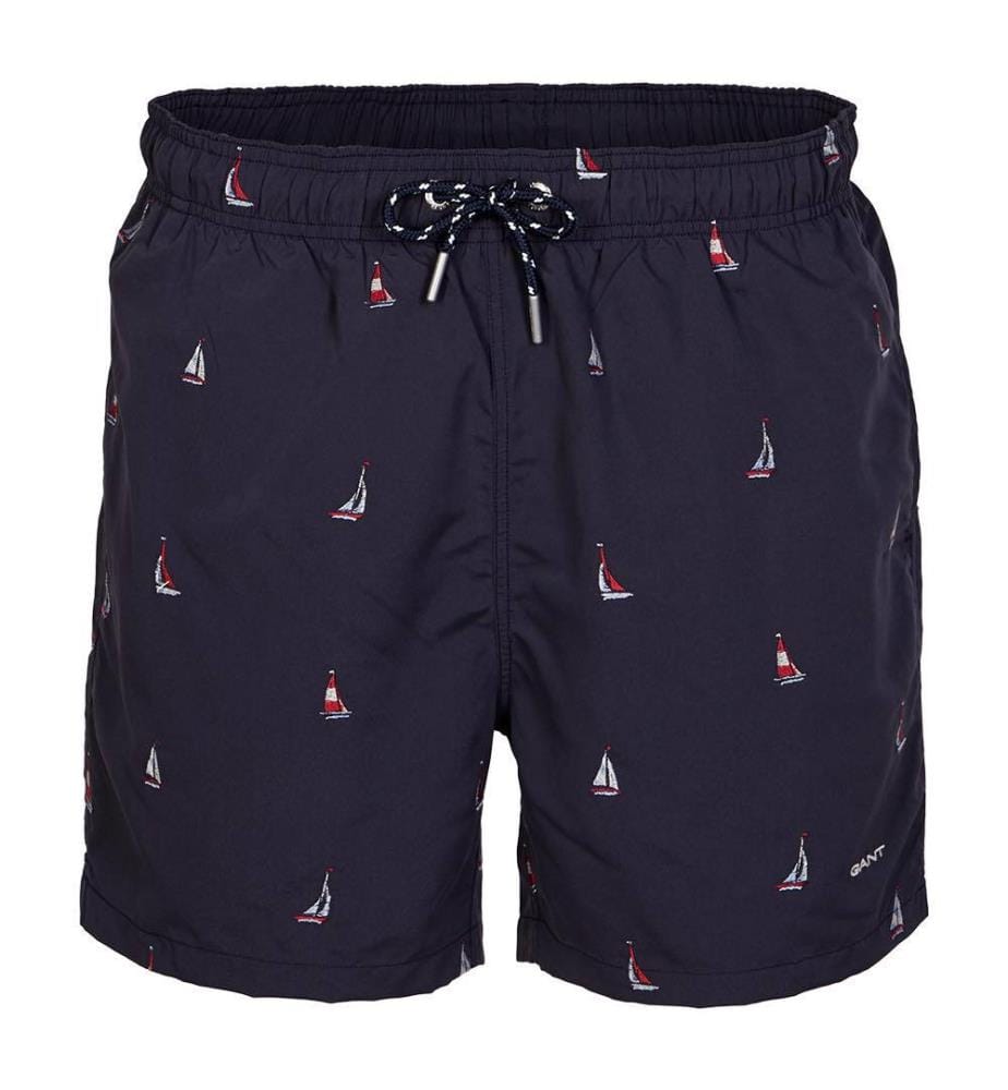 Short de bain à broderie bateau - Bleu nuit