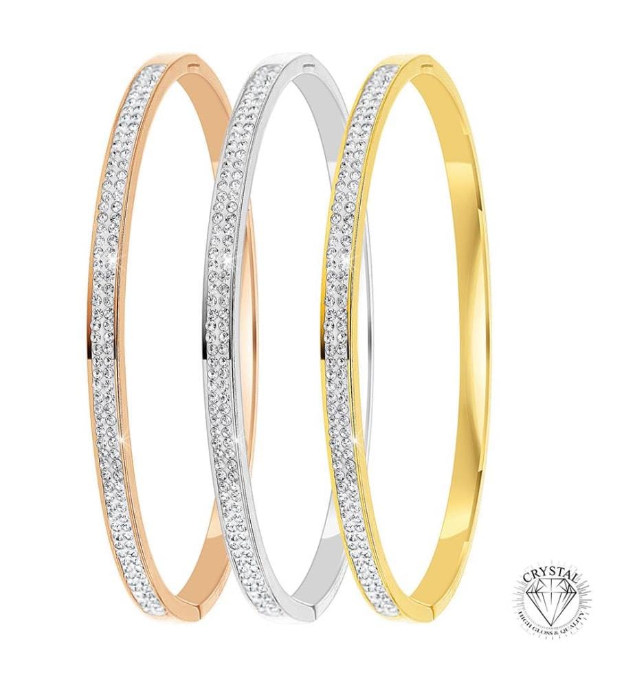 3 Bracelets en acier inoxydable ornés de Cristaux scintillants - Argenté