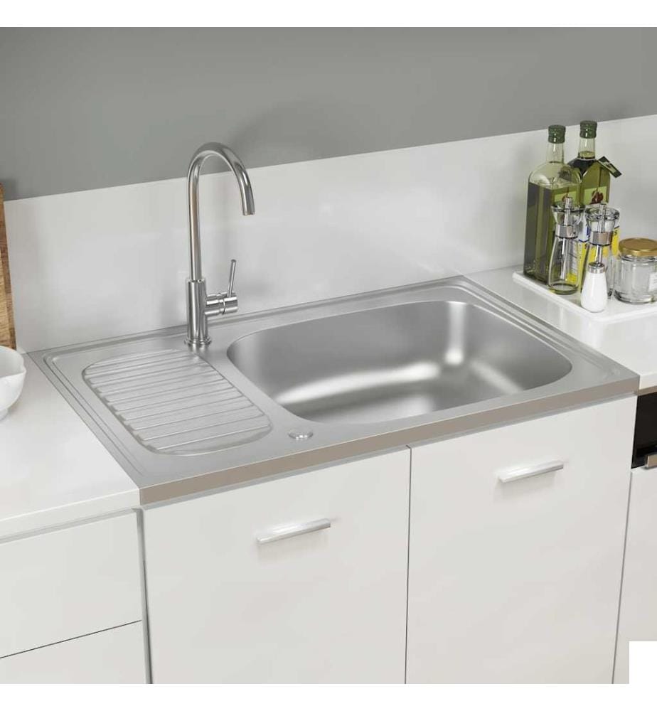 Jeu d'évier de cuisine et égouttoir argenté 800x500x155 mm inox