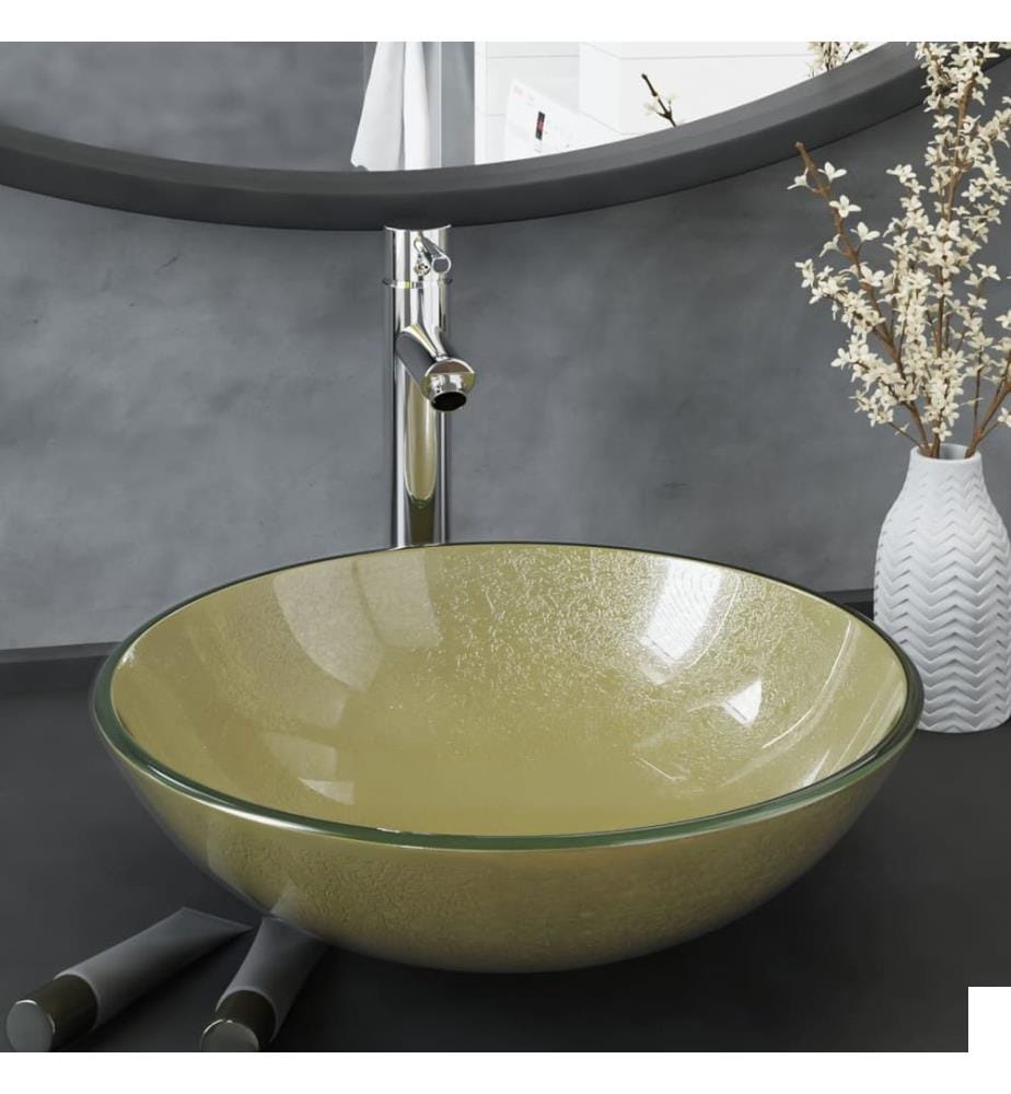 Lavabo de bain avec robinet et drain à poussoir Verre trempé