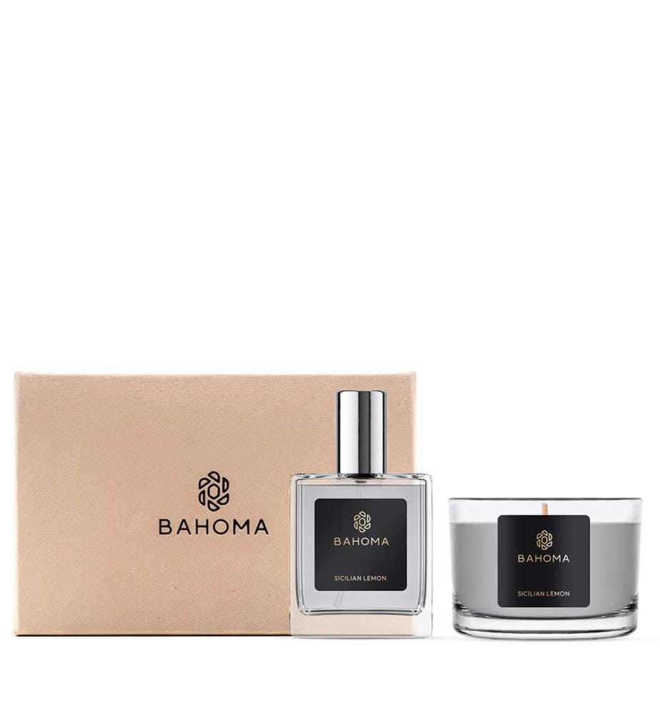 50ml, 80g - Coffret Cadeau, Spray d'Ambiance & Bougie Parfumée Sicilian Lemon, Ash