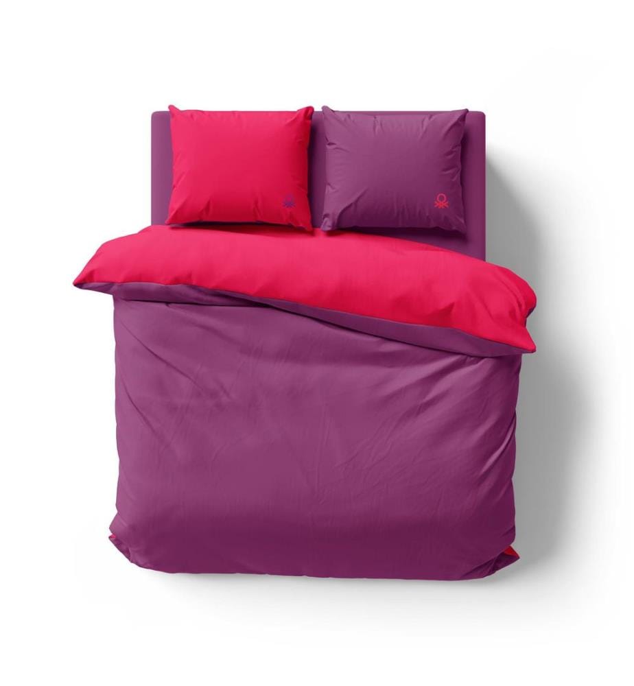 Ensemble de literie 150cm 100% coton - Housse de couette réversible 200x220 + drap-housse 160x200+30cm + 2x taies d'oreiller 50x70cm - Arc-en-ciel rose et violet