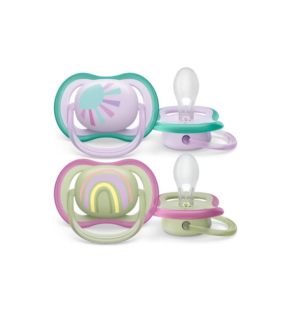 PHILIPS AVENT - Tétines ultra air 0-6 mois Soleil/Arc-en-ciel Violet/Vert olive