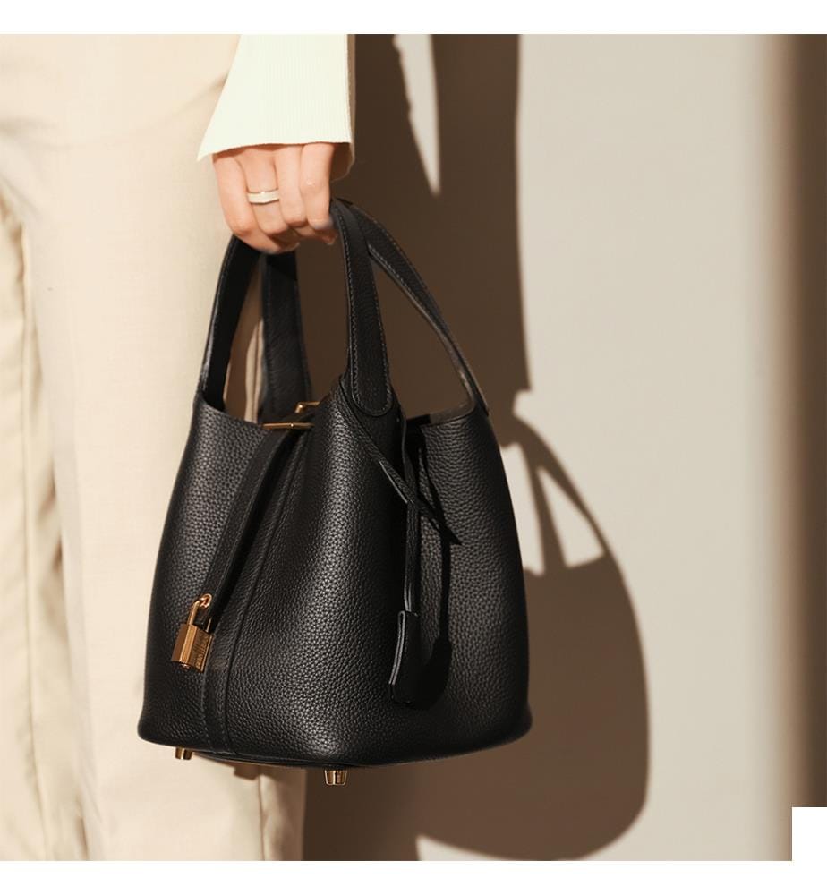 Sac seau premium en cuir grainé - Noir