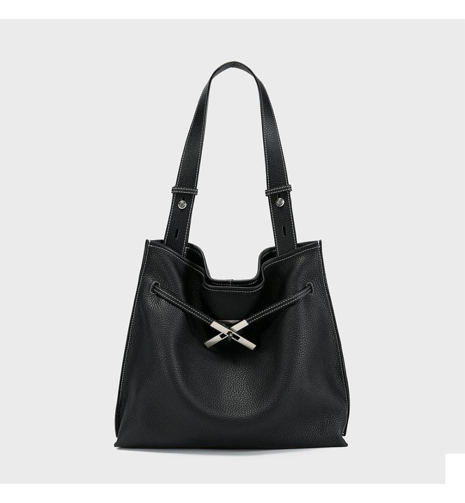 Sac hobo en cuir grainé - Noir