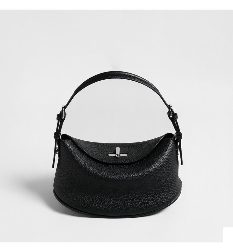 Sac hobo demi-lune en cuir grainé - Noir
