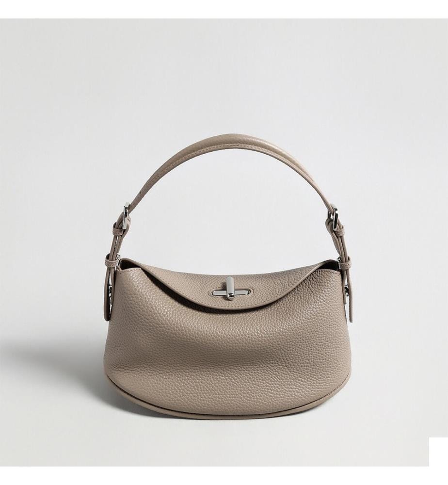Sac hobo demi-lune en cuir grainé - Taupe