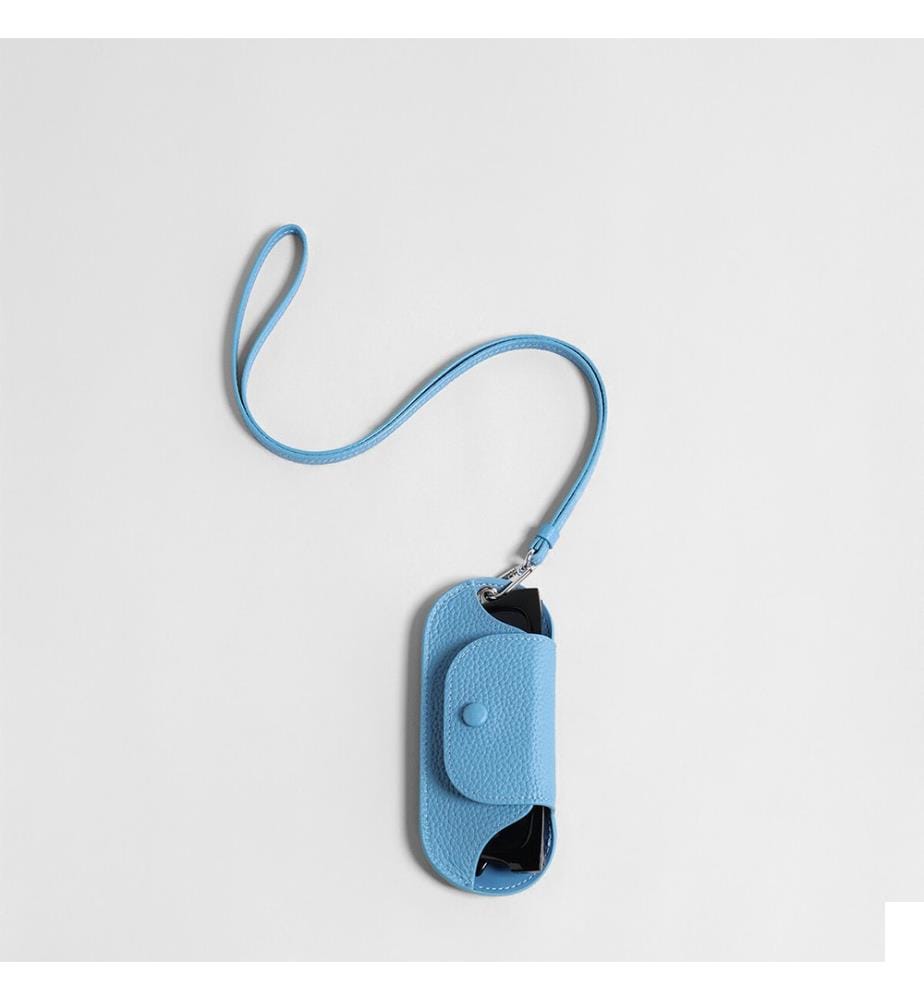 Étui à lunettes en cuir avec cordon - Bleu