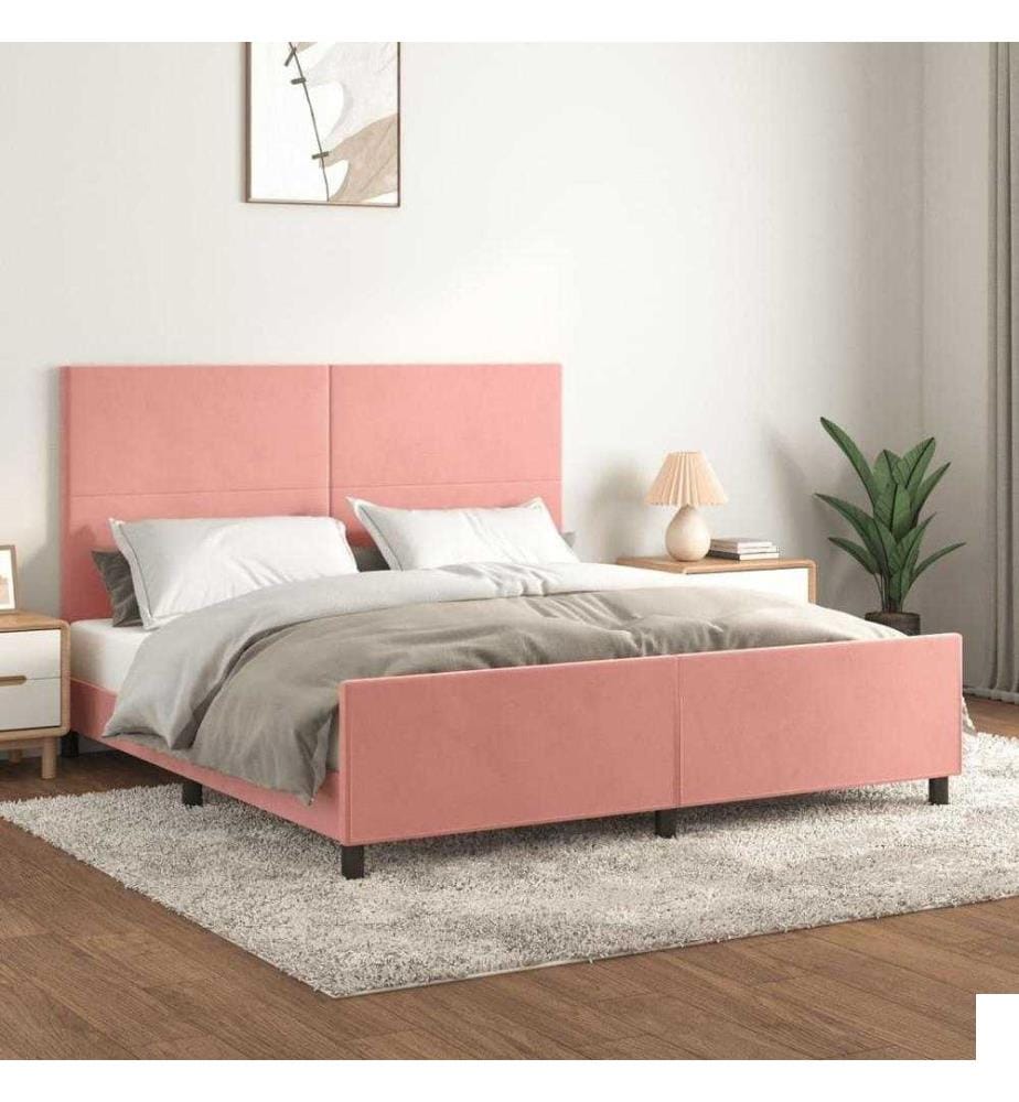 Cadre de lit avec tête de lit Rose 160x200 cm Velours