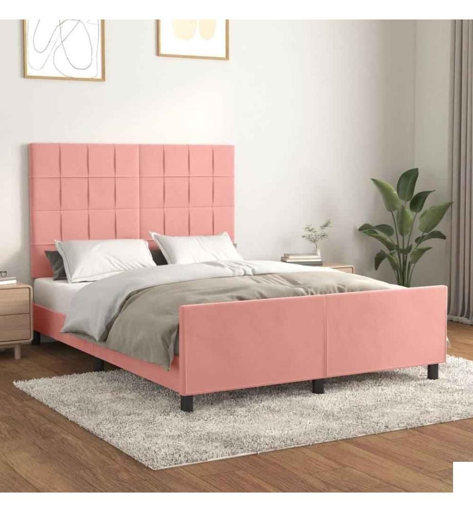 Cadre de lit avec tête de lit Rose 140x200 cm Velours