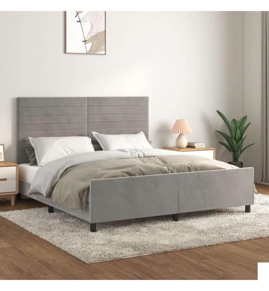 Cadre de lit avec tête de lit Gris clair 180x200 cm Velours