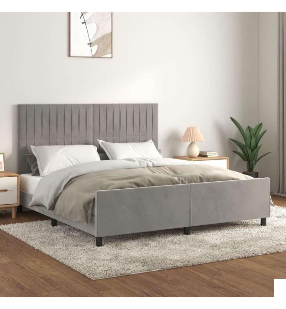 Cadre de lit avec tête de lit Gris clair 160x200 cm Velours