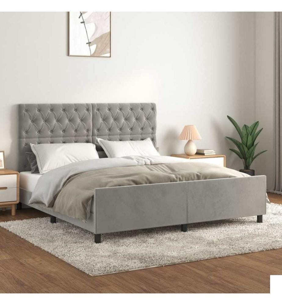 Cadre de lit avec tête de lit Gris clair 160x200 cm Velours