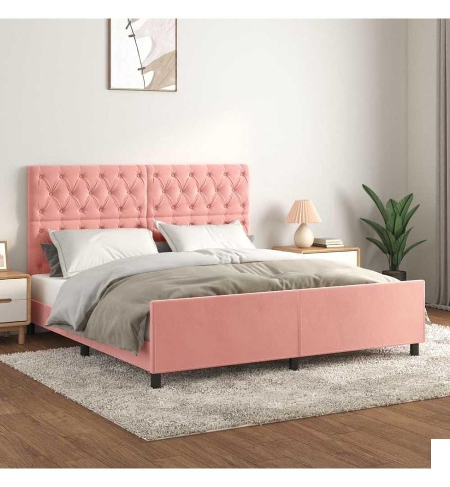 Cadre de lit avec tête de lit Rose 160x200 cm Velours