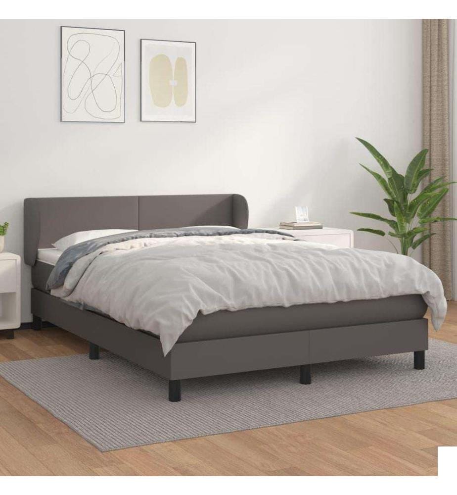 Lit à sommier tapissier avec matelas Gris 140x200 cm Similicuir
