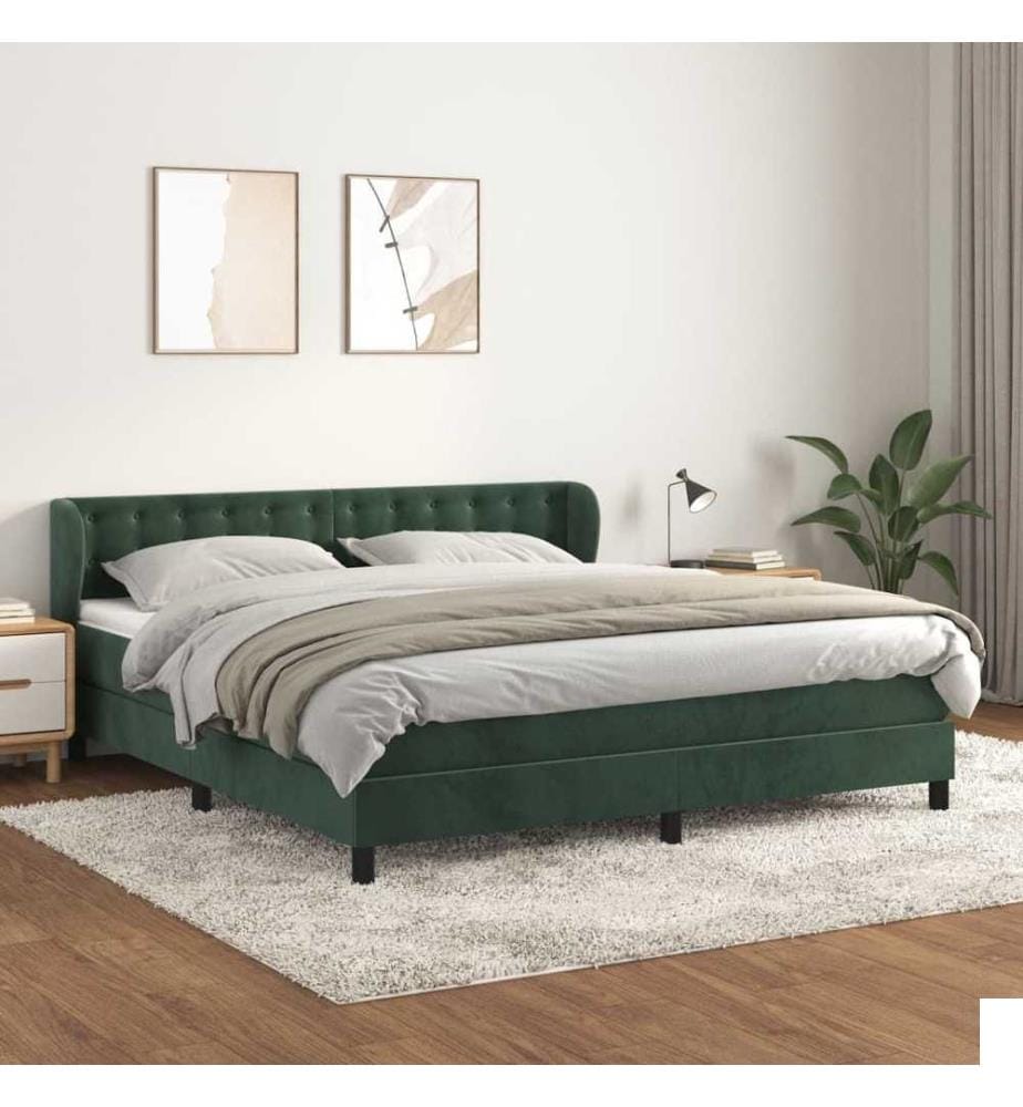 Sommier à lattes de lit et matelas Vert foncé 160x200cm Velours