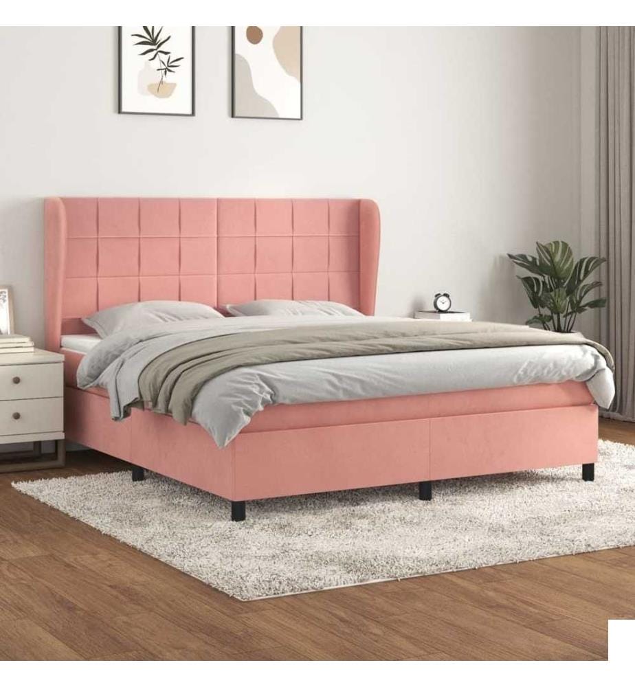 Lit à sommier tapissier avec matelas Rose 160x200 cm Velours