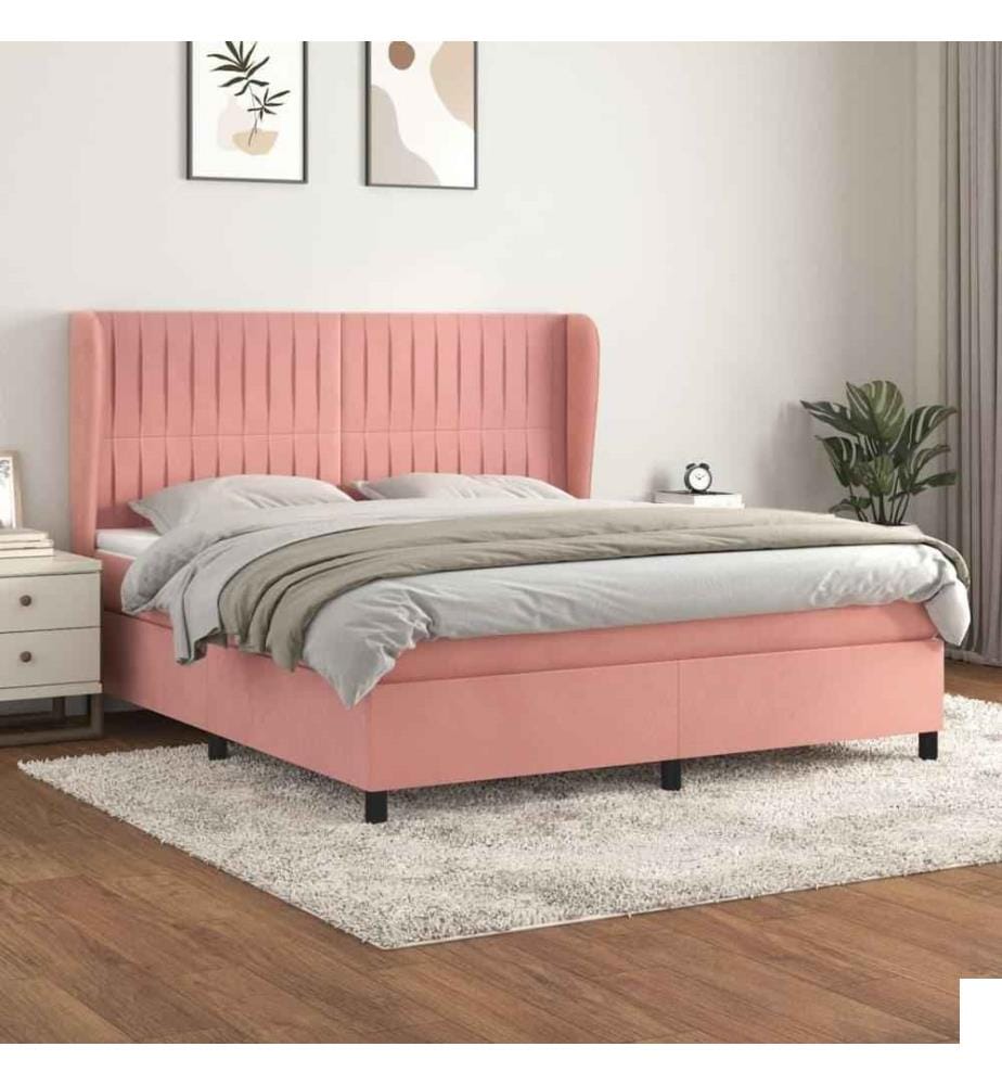 Lit à sommier tapissier avec matelas Rose 160x200 cm Velours